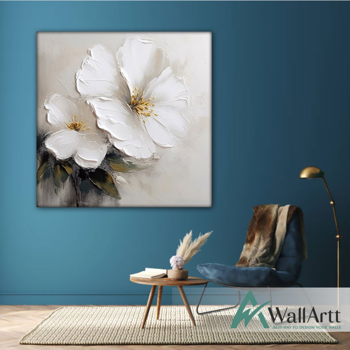 2 White Flower 3d Heavy Textured Partial Oil Painting